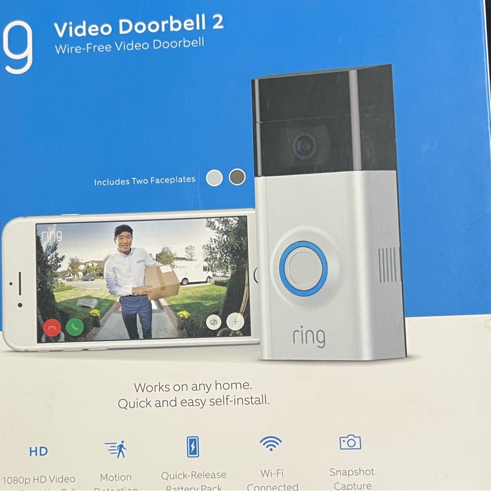 Ring Video Doorbell with White Faceplate and Black Camera Module